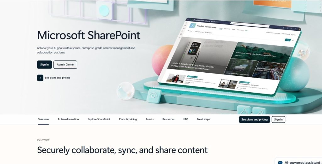 Microsoft SharePoint interface
